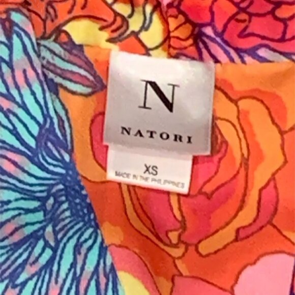 NATORI Womens Polyester Satin Top Colorful Floral Print Kimono Sleeve XS 210N - Picture 6 of 8